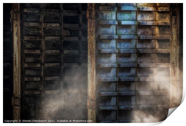 Natural light and dust flies through the air at a concrete factory Print by Steven Dijkshoorn