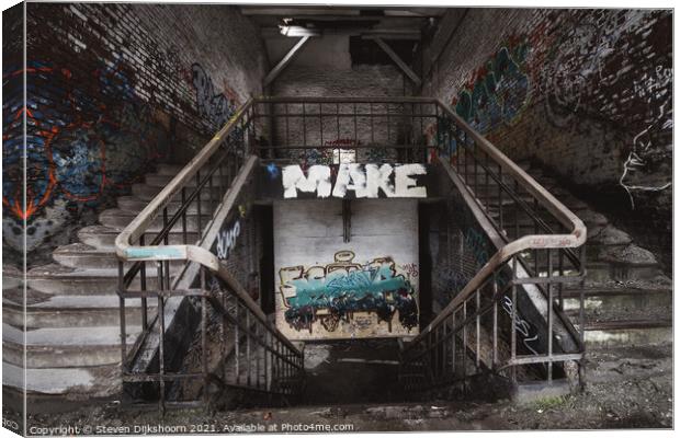 An abandoned staircase with graffiti Canvas Print by Steven Dijkshoorn