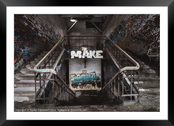 An abandoned staircase with graffiti Framed Mounted Print by Steven Dijkshoorn