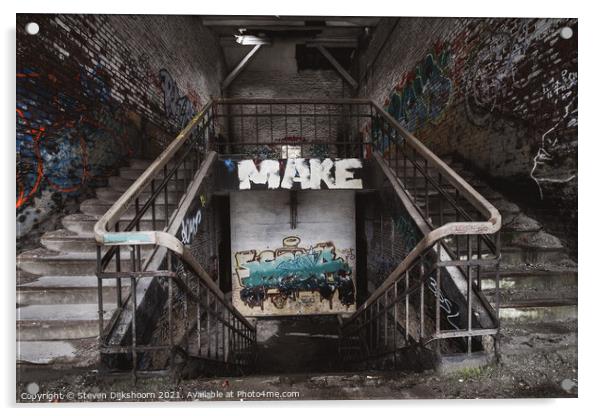 An abandoned staircase with graffiti Acrylic by Steven Dijkshoorn