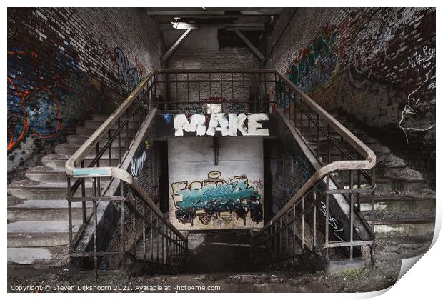 An abandoned staircase with graffiti Print by Steven Dijkshoorn