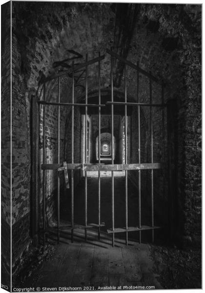 Black and white abandoned prison door Canvas Print by Steven Dijkshoorn