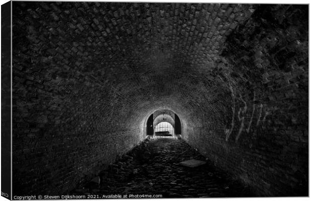 Black and white abandoned tunnel Canvas Print by Steven Dijkshoorn