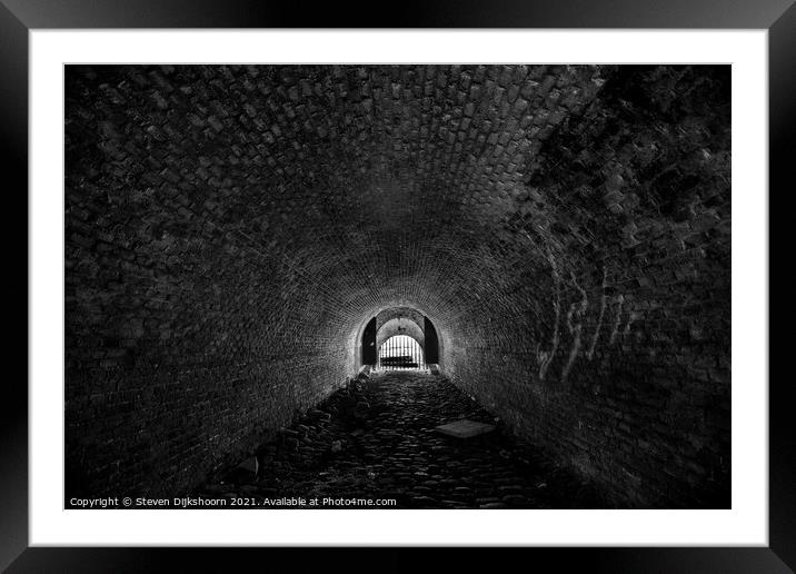 Black and white abandoned tunnel Framed Mounted Print by Steven Dijkshoorn