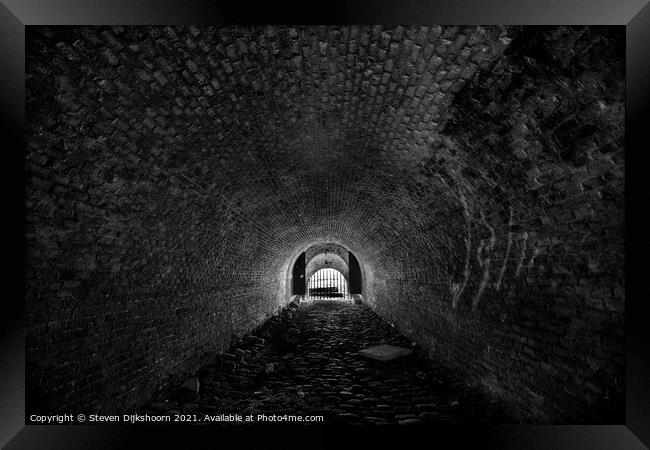 Black and white abandoned tunnel Framed Print by Steven Dijkshoorn