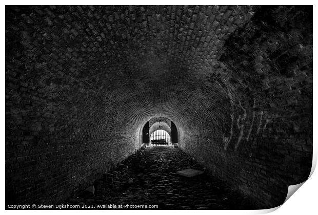 Black and white abandoned tunnel Print by Steven Dijkshoorn