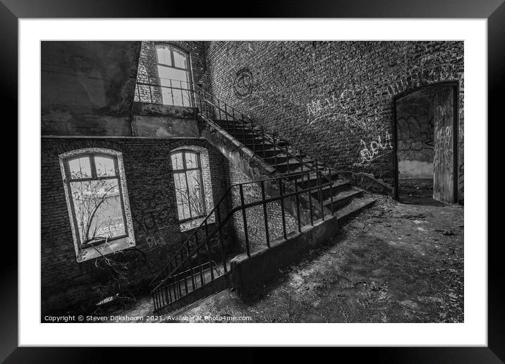 Black and white staircase Framed Mounted Print by Steven Dijkshoorn