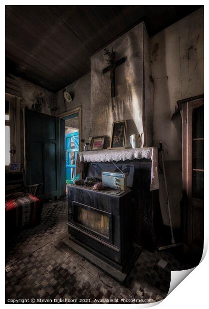 An abandoned little house with a fireplace Print by Steven Dijkshoorn