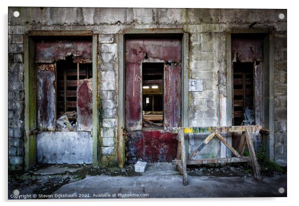 The three red doors in an abandoned factory Acrylic by Steven Dijkshoorn