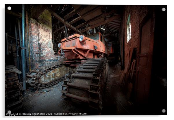 An old orange snowcat Acrylic by Steven Dijkshoorn