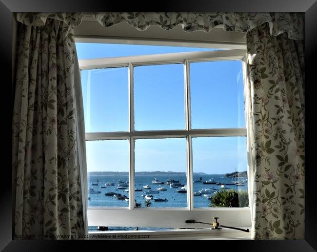 A window with a harbour view Framed Print by Peter Wiseman