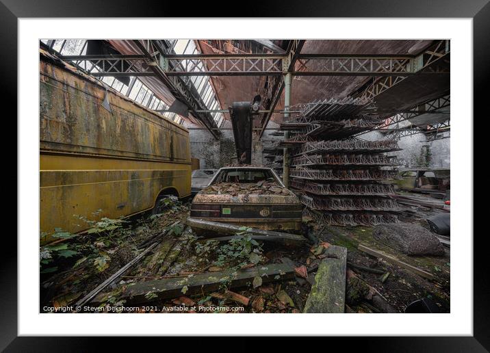 An old car in an abandoned space Framed Mounted Print by Steven Dijkshoorn