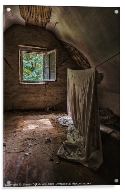 An old rug hanging in the attic of an abandoned house Acrylic by Steven Dijkshoorn