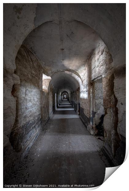 A depth view of an abandoned prison Print by Steven Dijkshoorn