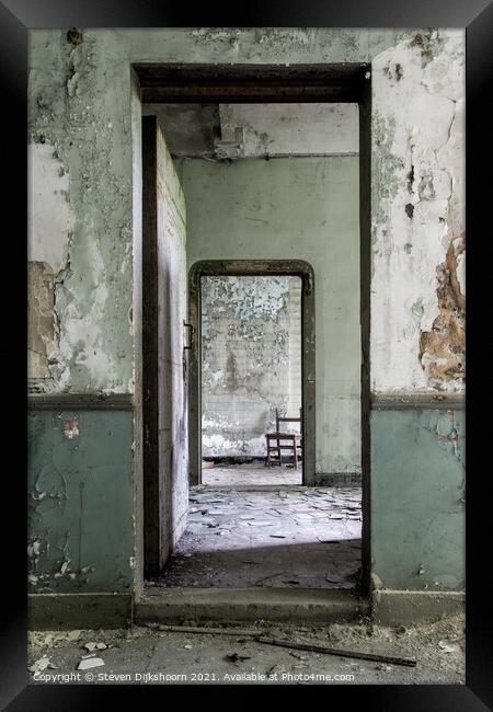 A see through green doors in an abandoned castle Framed Print by Steven Dijkshoorn