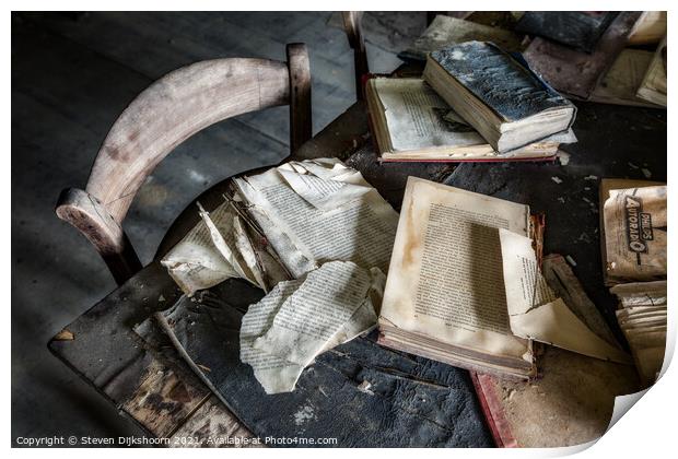 A table with old books on it Print by Steven Dijkshoorn