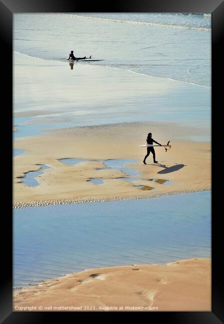 Polzeath Surfers. Framed Print by Neil Mottershead