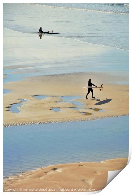 Polzeath Surfers. Print by Neil Mottershead