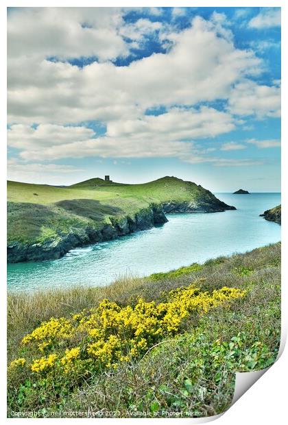 Clouds & Gorse At Port Quin, Cornwall. Print by Neil Mottershead