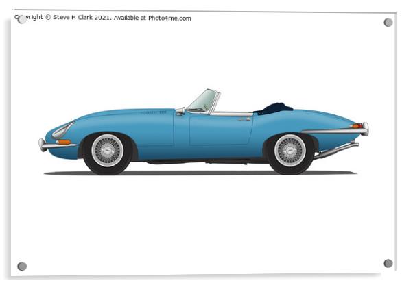 Jaguar E Type Roadster Cotswold Blue Acrylic by Steve H Clark