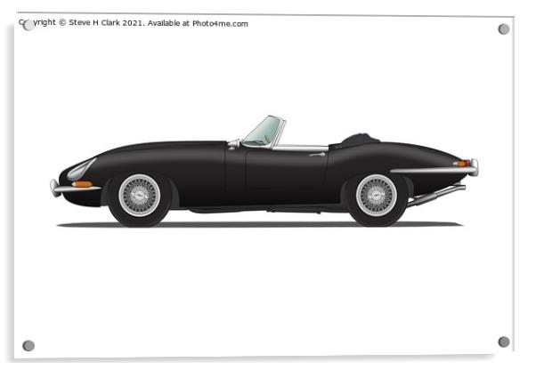 Jaguar E Type Roadster Black Acrylic by Steve H Clark