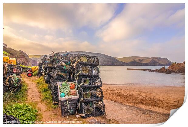 Hope Cove lobster pots  Print by Ian Stone