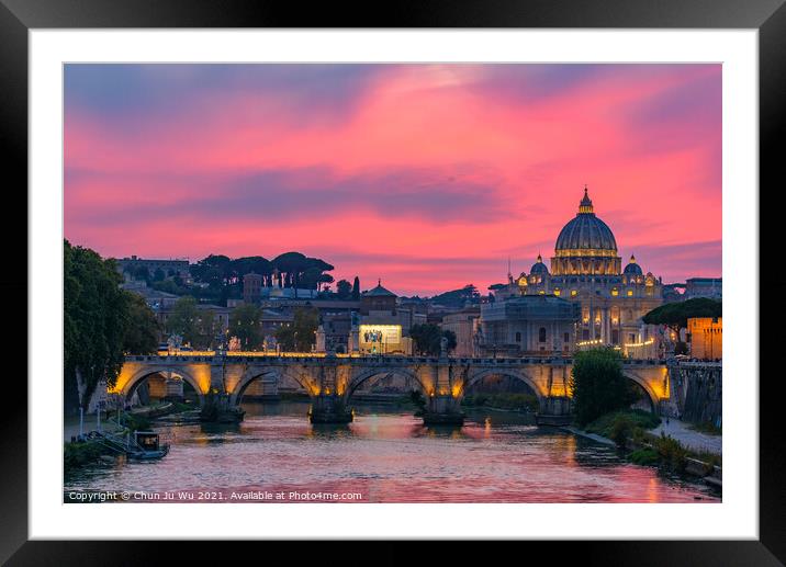 Sunset view of St. Peter's Basilica, Ponte Sant'Angelo, and Tiber River in Rome, Italy Framed Mounted Print by Chun Ju Wu