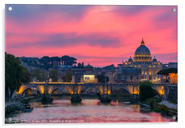 Sunset view of St. Peter's Basilica, Ponte Sant'Angelo, and Tiber River in Rome, Italy Acrylic by Chun Ju Wu