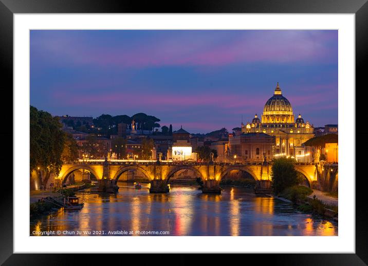 Sunset view of St. Peter's Basilica, Ponte Sant'Angelo, and Tiber River in Rome, Italy Framed Mounted Print by Chun Ju Wu