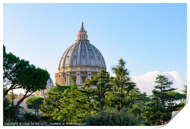 The dome of St. Peter's Basilica in Vatican City, the largest church in the world Print by Chun Ju Wu