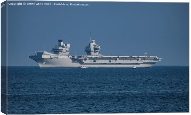 HMS Queen Elizabeth, aircraft carrier. Canvas Print by kathy white