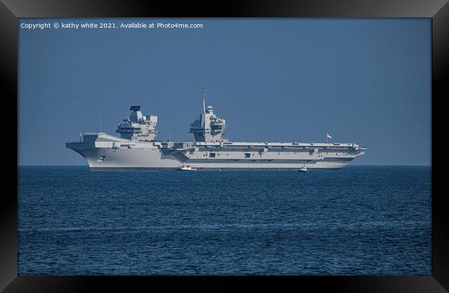 HMS Queen Elizabeth, aircraft carrier. Framed Print by kathy white