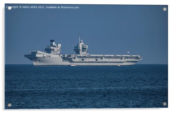 HMS Queen Elizabeth, aircraft carrier. Acrylic by kathy white