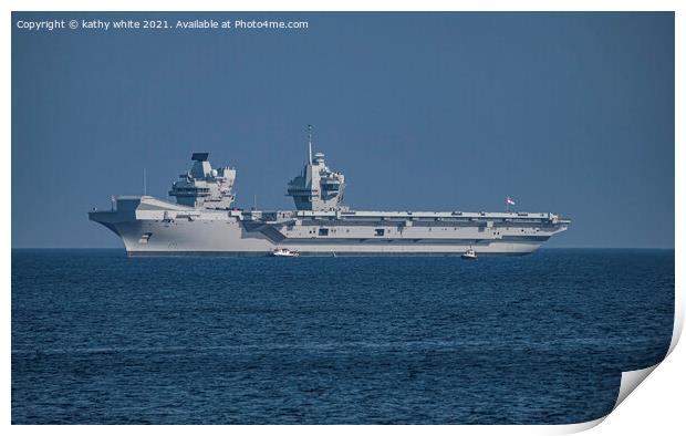 HMS Queen Elizabeth, aircraft carrier. Print by kathy white