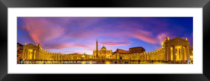 Panoramic view of St. Peter's Basilica and Square in Vatican City at sunset time Framed Mounted Print by Chun Ju Wu
