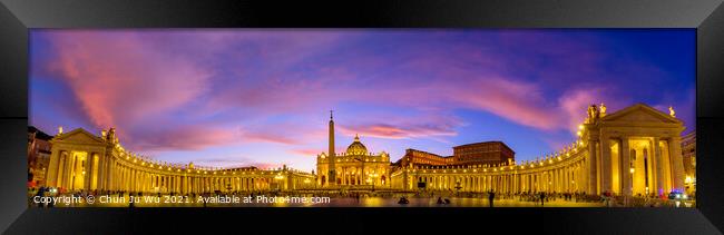 Panoramic view of St. Peter's Basilica and Square in Vatican City at sunset time Framed Print by Chun Ju Wu