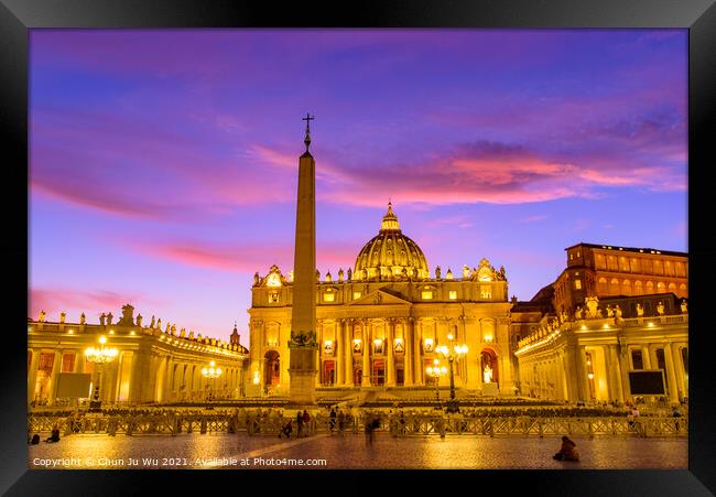 Sunset view of St. Peter's Basilica in Vatican City, the largest church in the world Framed Print by Chun Ju Wu