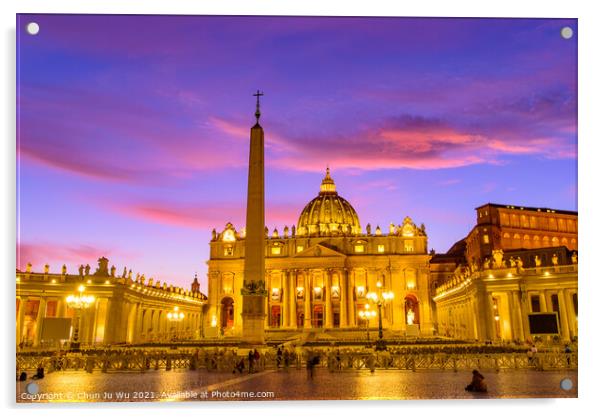 Sunset view of St. Peter's Basilica in Vatican City, the largest church in the world Acrylic by Chun Ju Wu