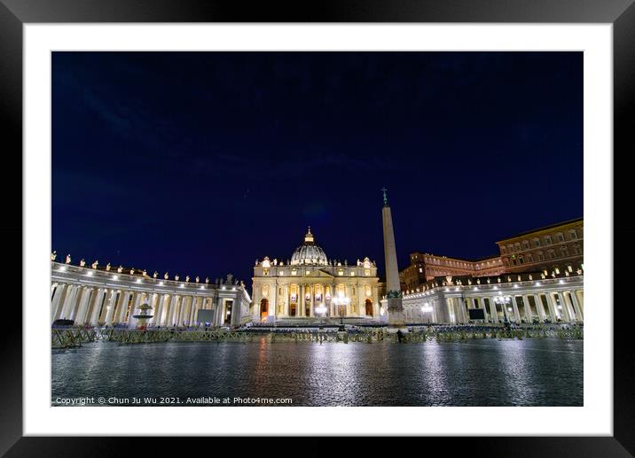 Night view of St. Peter's Basilica in Vatican City, the largest church in the world Framed Mounted Print by Chun Ju Wu