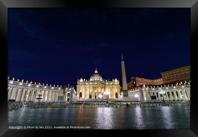 Night view of St. Peter's Basilica in Vatican City, the largest church in the world Framed Print by Chun Ju Wu