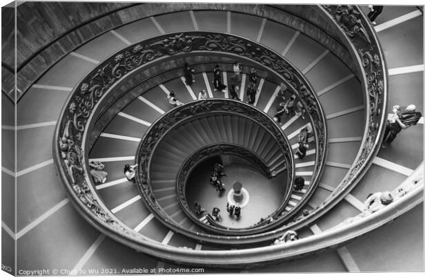 Bramante spiral stairs of the Vatican Museums in Vatican City (black & white) Canvas Print by Chun Ju Wu