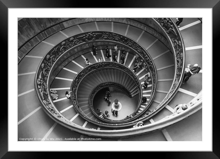 Bramante spiral stairs of the Vatican Museums in Vatican City (black & white) Framed Mounted Print by Chun Ju Wu