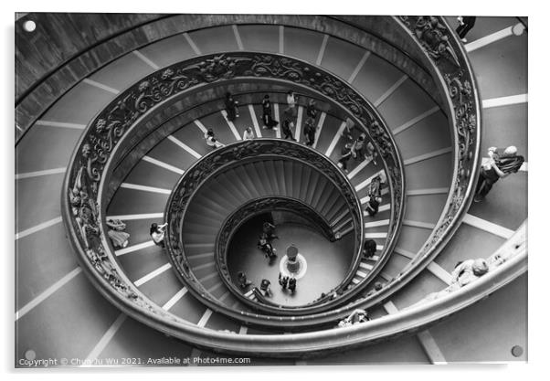 Bramante spiral stairs of the Vatican Museums in Vatican City (black & white) Acrylic by Chun Ju Wu