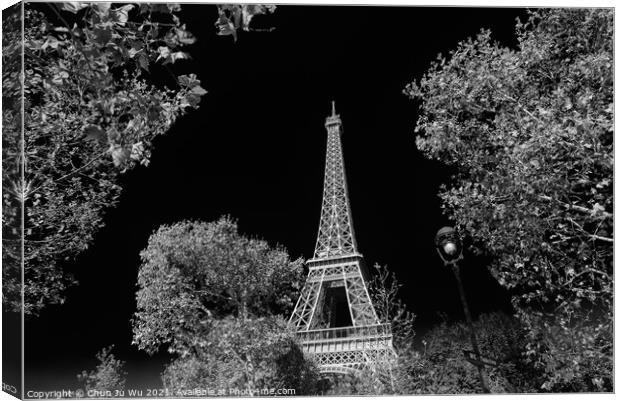 Eiffel Tower with sunny blue sky in Paris, France (black & white) Canvas Print by Chun Ju Wu