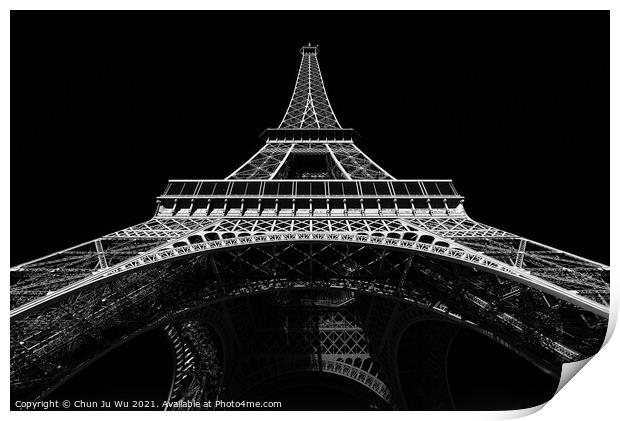 Eiffel Tower with sunny blue sky in Paris, France (black & white) Print by Chun Ju Wu