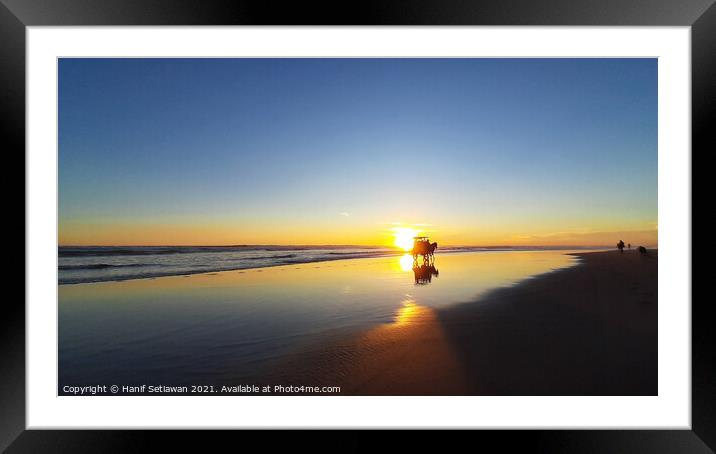 Silhouetted horse-drawn carriage beach sunset 5 Framed Mounted Print by Hanif Setiawan
