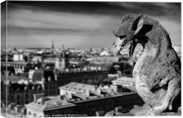 The Gargoyles of Notre Dame Cathedral overlooking Paris, France (black & white) Canvas Print by Chun Ju Wu