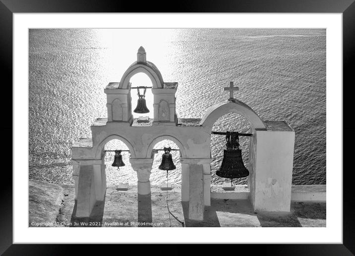 Bell tower in Oia, Santorini, Greece (black & white) Framed Mounted Print by Chun Ju Wu