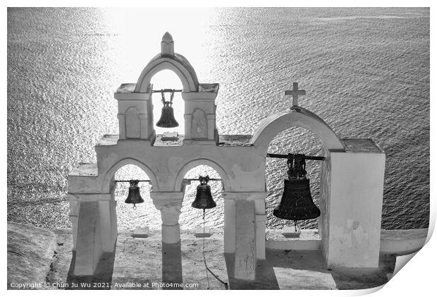 Bell tower in Oia, Santorini, Greece (black & white) Print by Chun Ju Wu