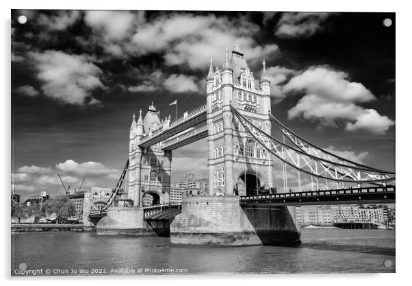Tower Bridge crossing the River Thames in London (black & white) Acrylic by Chun Ju Wu